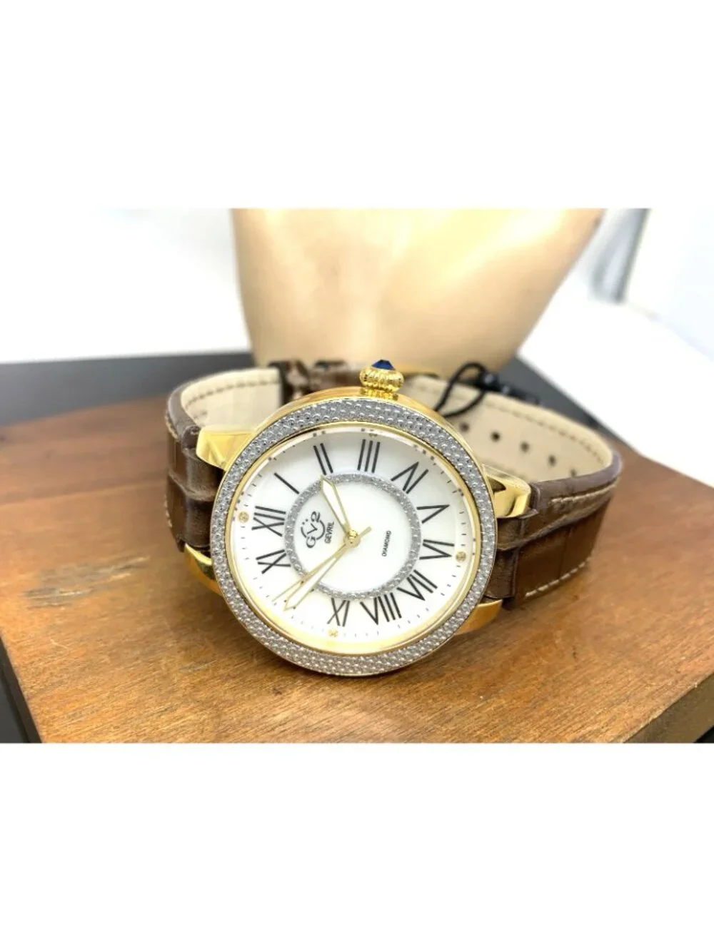 GV2 by Gevril Women's Watch 9142 Swiss Quartz Mother Of Pearl Dial Brown Leather